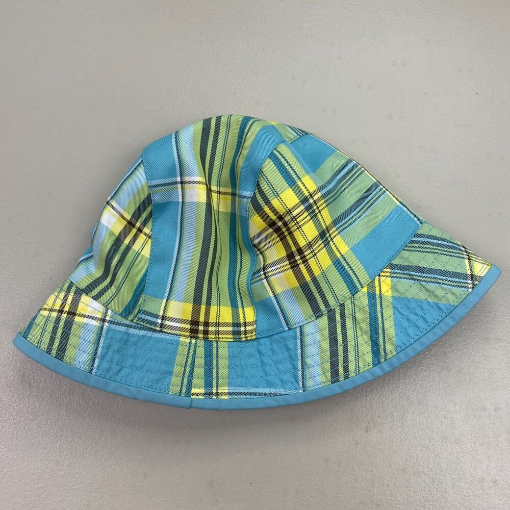 The North Face Reversible Bucket Hat Girls One Size Blue Yellow Plaid UPF30 Sun - Picture 4 of 7